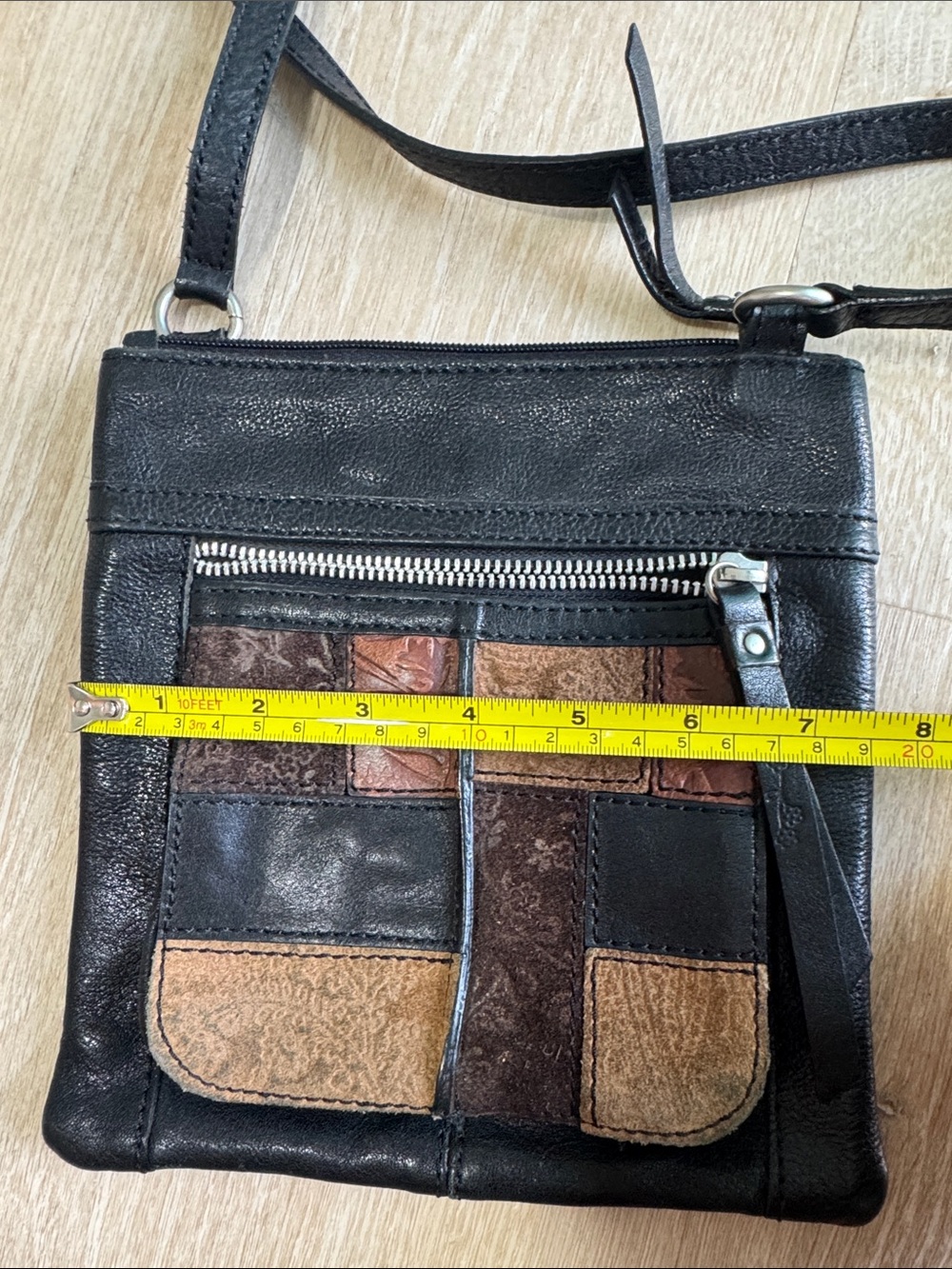 Fossil Black Leather Crossbody with Brown Patchwork Front - Picture 7 of 7